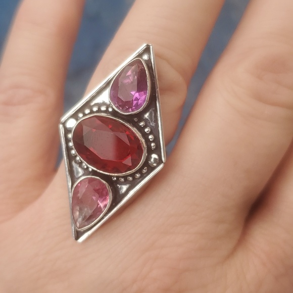 New Garnet and Bi-Color Tourmaline 925 Silver Ring. - Picture 10 of 15